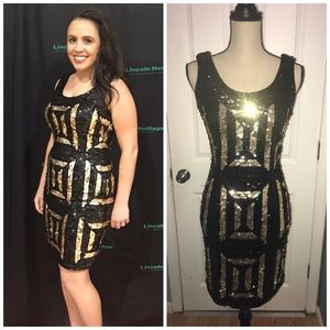Vintage black gold sequin dress size small